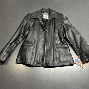 Vintage Y2K Wilda Leather Women's Black Genuine Leather Blazer Jacket Sz L